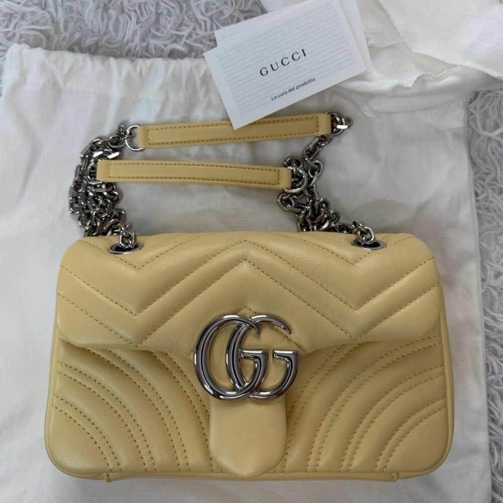 GUCCI Lambskin Matelasse Small GG Marmont Shoulder Bag in Yellow